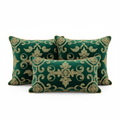 Set de cojines de terciopelo verde esmeralda con bordado dorado